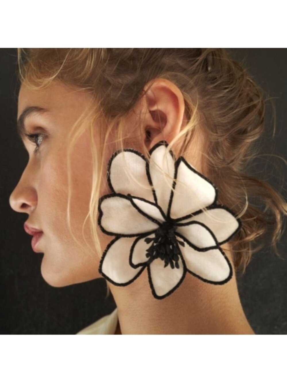 New ZARA Ecru & Black Floral Statement Earrings | NWOT